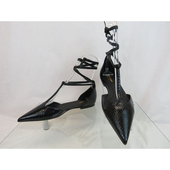 BURBERRY WELLTON BALLERINA SNAKE PRINT LEATHER TIE STRAP SANDALS FLATS 38 ITALY - Picture 2 of 12